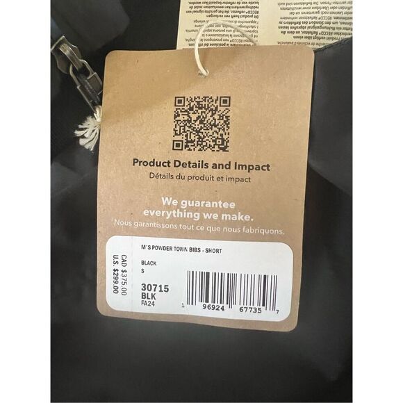 Patagonia Men's  Black Square Neck Powder Town Bibs Short Size Small NWT - Picture 8 of 8